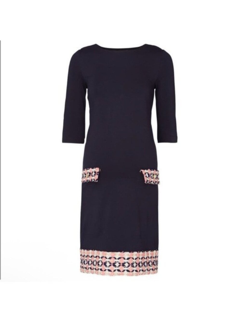 Madderson London Navy Blue Maternity Dress Boat Neckline Mod Print Shift 60s 18